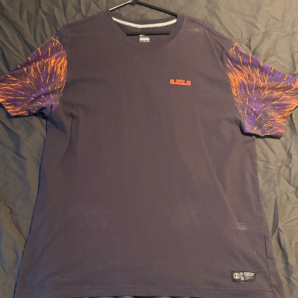 Nike LeBron James  Men's Dark Purple Tee with Graphic Sleeves Orange XXL